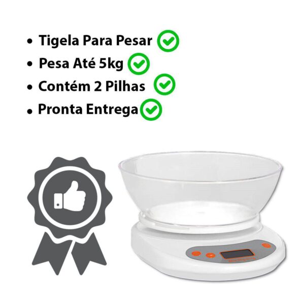 Balança Digital 5kg Ud74 123util com cuba uso alimento