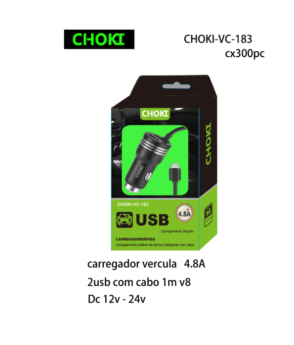 Carregador Vercula 4.8a 2usb V8,choki-vc-183