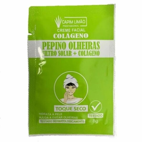 Creme Facial Colageno Pepino Olheiras Filtro Solar + Colageno Capim Limão 8g