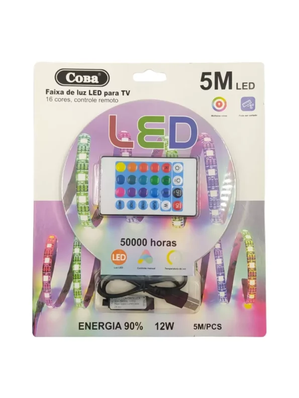 Fita Faixa De Led Strip 5m 12w 5v Ccontrole Rgb5050 Coba (1)