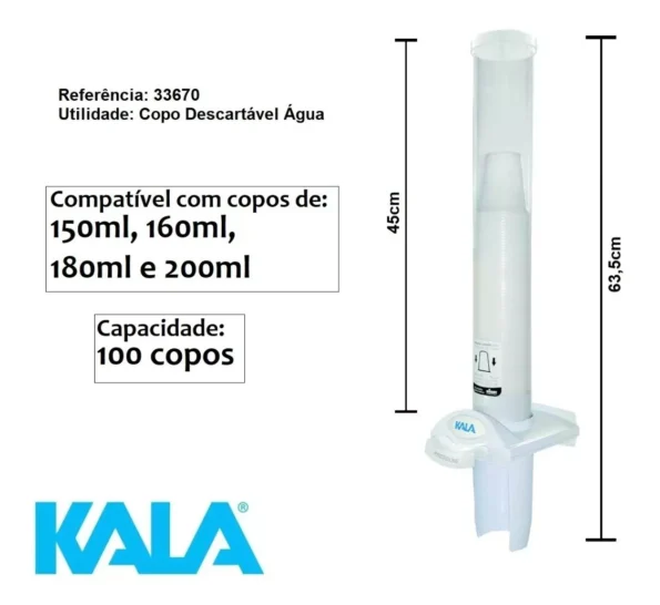 Porta Copos Dispenser Agua Branco 842249 Cap 100copos Kala (6)