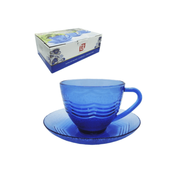 Xicara Cha Vidrp Azul Coração 240ml 12pçs Cpires Vd56 (2)