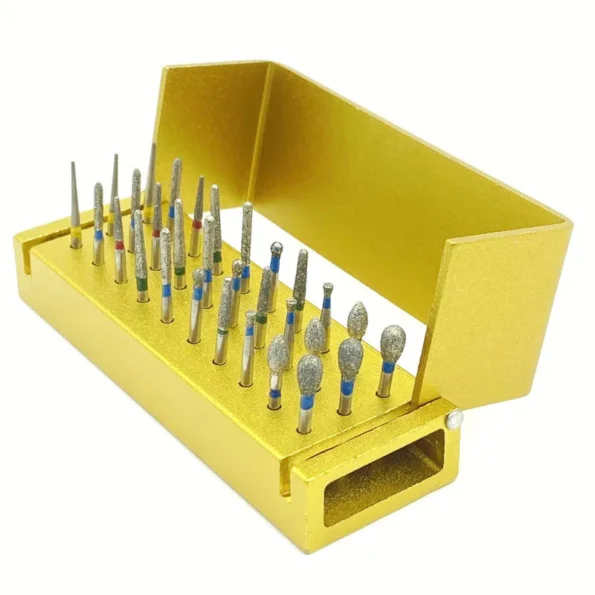 30pcs brocas de diamante dental broca bloco de desinfecção – dourado