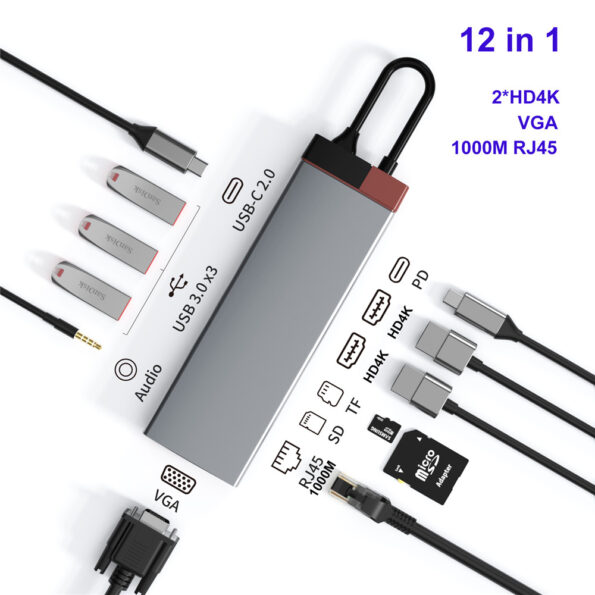 Adaptador Usb C 10×1 Hdmi 4k E Vga Top Otima Qualidade (1)