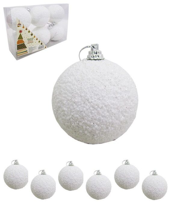 Bola De Natal Luxo Com Glitter N.6 Com 6 Pçs Nt19001 Branca (1)