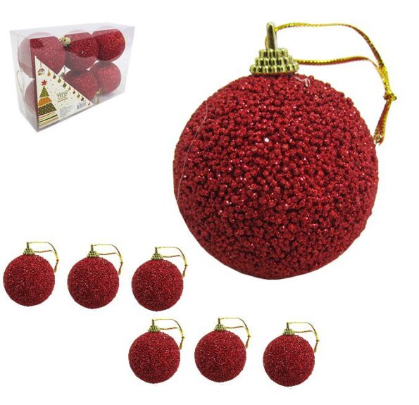 Bola De Natal Luxo Com Glitter N.6 Com 6 Pçs Nt19005 Vermelh (1)