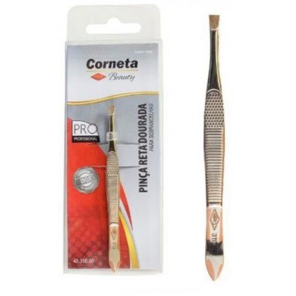 Pinça Reta Dourada Inox Corneta Beauty 43.310 (1)