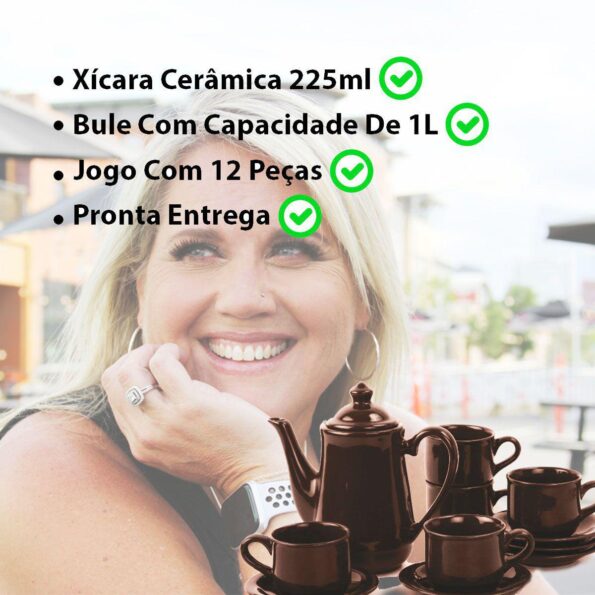 Xicaras Com Bule Em Ceramica Brown 12pçs Ud694 (4)