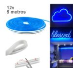 mangueira fita led de neon 2835-9 5m 12v azul xtrad