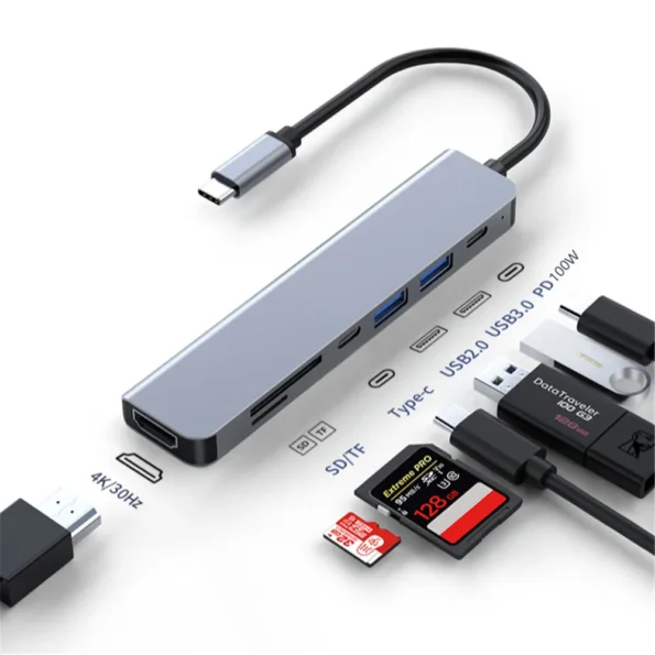 docking station hub 2x usb 3.0 1x hdmi 4k tipo c 7 em 1 micro sdtf (1)