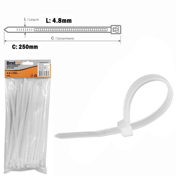 Abracadeira De Nylon Branca Bfh0755 4.8mmx250mm