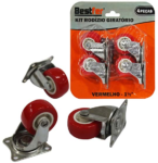 Kit Rodizio Giratorio Vermelho 4pçs Ate 17kg 5cm