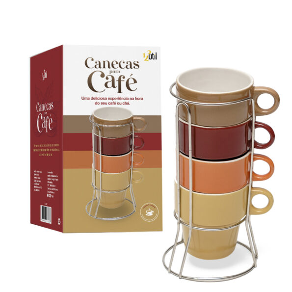Xicara Canecas Para Cafe 4pçs 210ml C Suporte Ud321 123util (1)