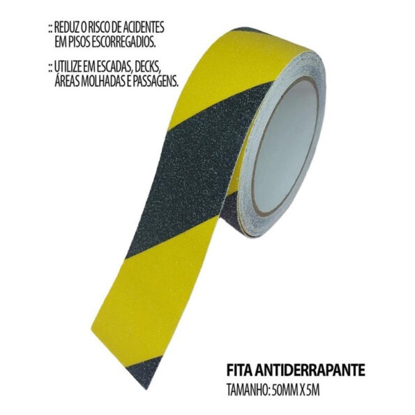 fita adesiva antiderrapante preta amarela le-1855 5cmx5m3