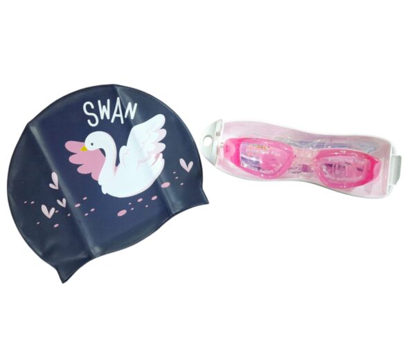 kit touca oculos de natação com protetores nariz e ouvid feminina flamingo
