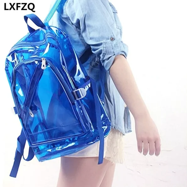 MOCHILA TRANSPARENTE AZUL KO-41 38X28X12CM PVC 1