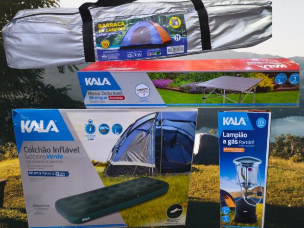 kit camping colcao solteiro de lampiao mesa de aluminio barraca