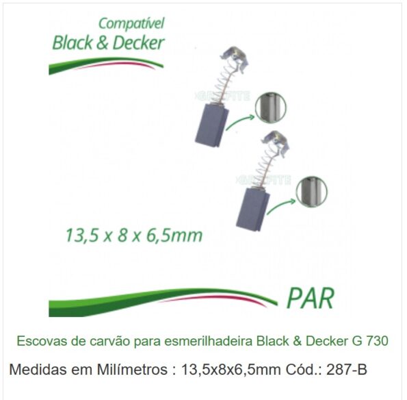 Escovas de carvão para esmerilhadeira Black & Decker G 730 tam 13,5x8x6,5mm Cód 287-B