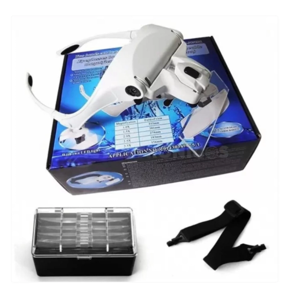 Lupa Oculos Branco Com 5 Lentes Com Led Zk333272 (1)