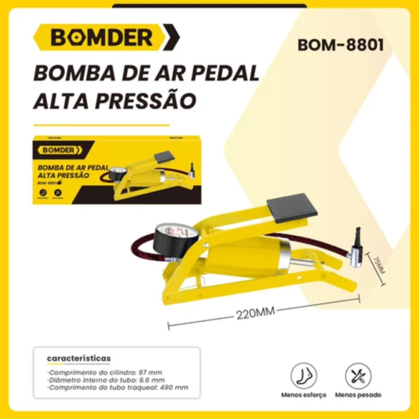 bomba de ar manual de pedal 490mm bomder bom-8801