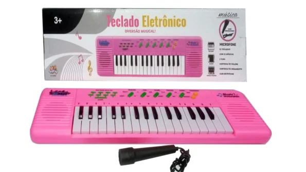 brinquedo infantil teclado rosa com microfone 32 teclas tk-ab4803 (1)