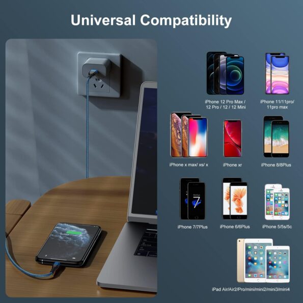 cabo usb carregador apple mfi para iphone 3m trançado 8.1a leon-azul3