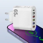 carregador turbo 65w 5 portas usb 1porta tipo c profissional- branco (1)