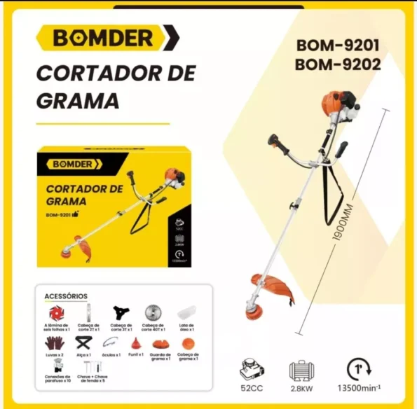 cortador roçadeira de grama bom-9201 52cc 2.8kw 1350min bomder4