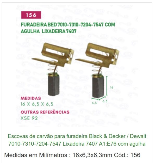 escova carvão motor reparo cod156.jg medida 16×6,3×6,3mm