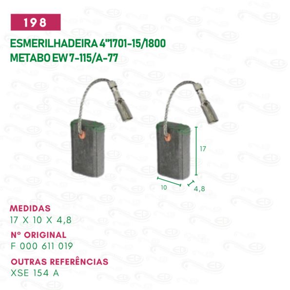 escova carvão para esmerilhadeira motor reparo cod 198.jg c17x10x4,8mm