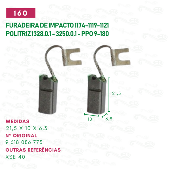 escova carvão para furadeira de impacto motor repar cod 160
