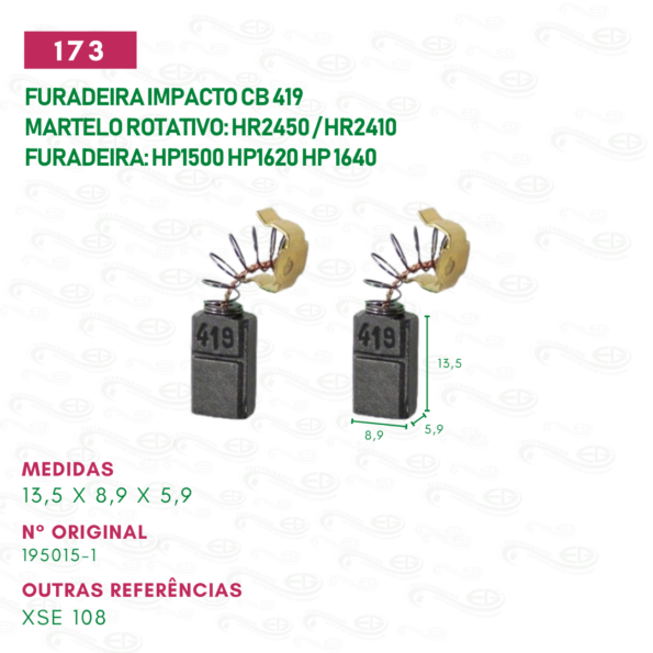 escova carvão para furadeira impacto motor reparo cod 173