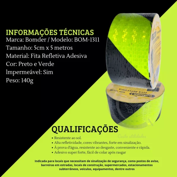 fita refletiva bomder bom-1311- verde neon e preto