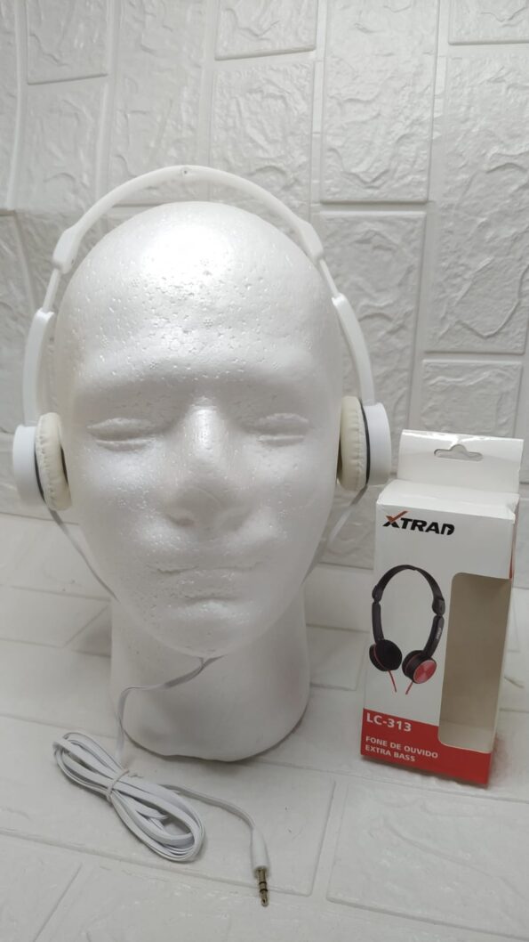 fone de ouvido extra bass lc-313 3.5mm p2 15mw xtrad-branco com cinza