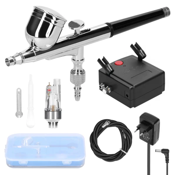kit aerógrafo elétrico pistola, 0.3mm bico, 20-35psi dmh1721-preto (2)