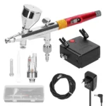kit aerógrafo elétrico pistola, 0.3mm bico, 20-35psi dmh1721-vermelho