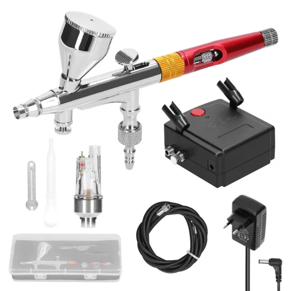 kit aerógrafo elétrico pistola, 0.3mm bico, 20-35psi dmh1721-vermelho
