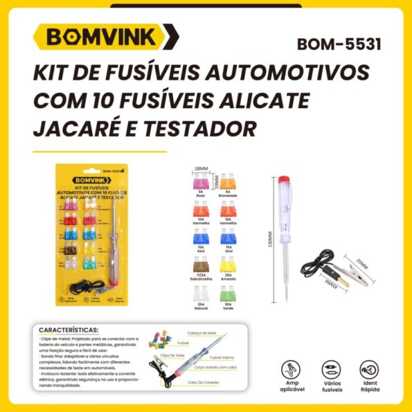 kit de fusiveis automotivos com alicate jacare e testador bom-55311
