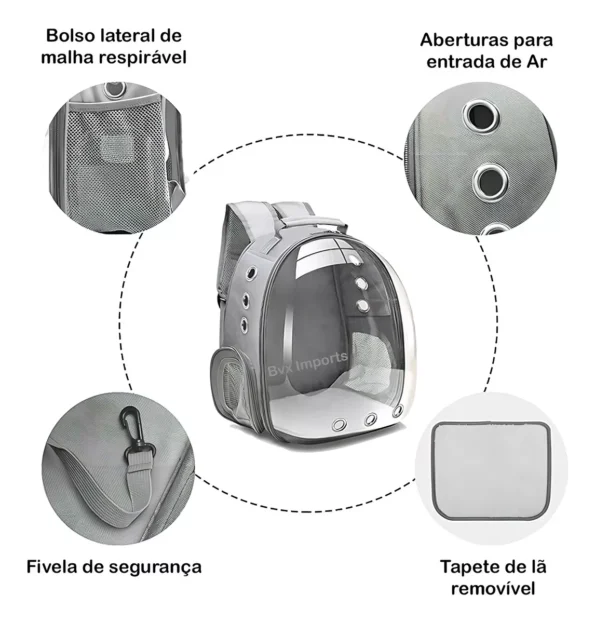 mala mochila para transporte pet namc73 napoles 44x32x18cm-cinza2
