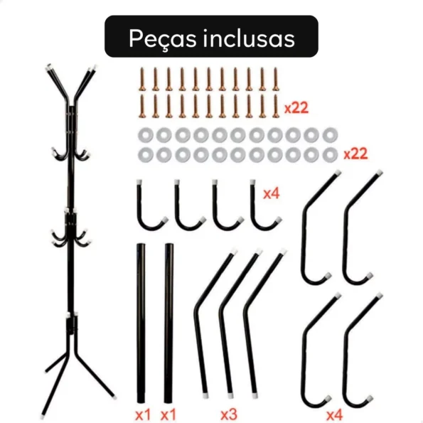 mancebo cabideiro organizador 12 ganchos para roupas bolsa cor preto mb-10p