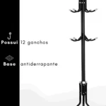 mancebo cabideiro organizador 12 ganchos para roupas bolsa cor preto mb-10p (2)