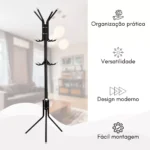 mancebo cabideiro organizador 12 ganchos para roupas bolsa cor preto mb-10p (2)
