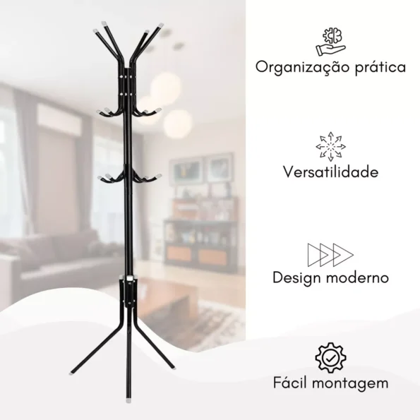 mancebo cabideiro organizador 12 ganchos para roupas bolsa cor preto mb-10p (3)
