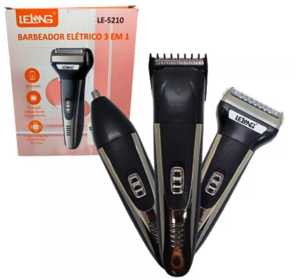 maquina 3em 1 barbeador eletrico recarregavel le-5210 lelong