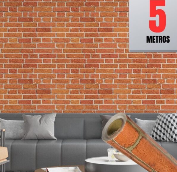 papel de parede 45cmx5m decorativo interponte pvc hd68118 -tijolinho rustico
