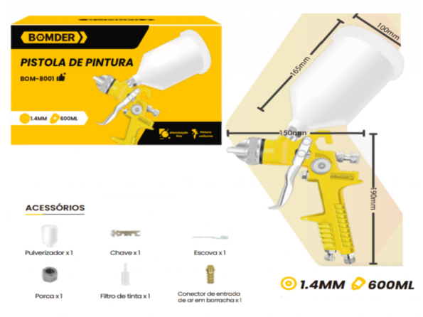 pistola de pintura bom-8001 1.4mm 600ml bomder3