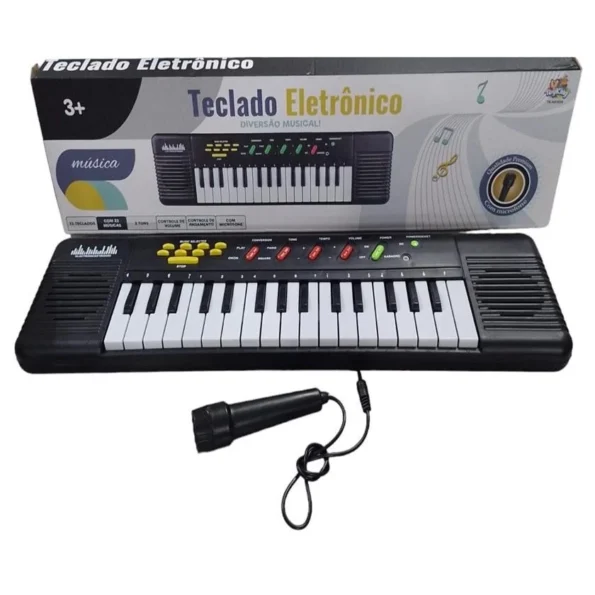 teclado musica infantilcom microfone 32 teclas 50x15x5cm tk-ab2939 preto (2)