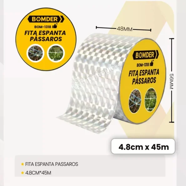 Rolo Refletivo 45 Metros Anti Pássaro Fita Repelente Horta