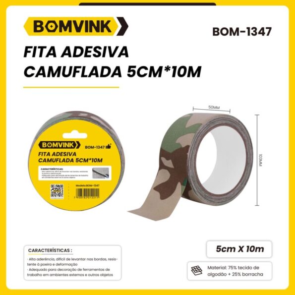 fita adesiva camuflada 5cm10m bomvink bom-1347