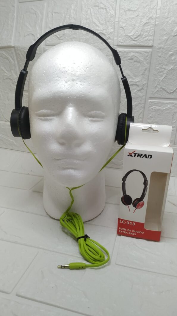 fone de ouvido extra bass lc-313 3.5mm p2 15mw xtrad-preto com verde